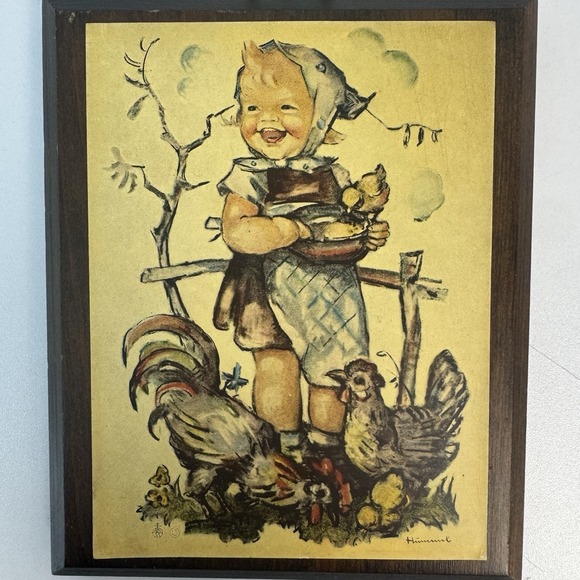 Vintage Hummel wall plaque girl‎ with chickens farmhouse cottagecore decor - Picture 15 of 16